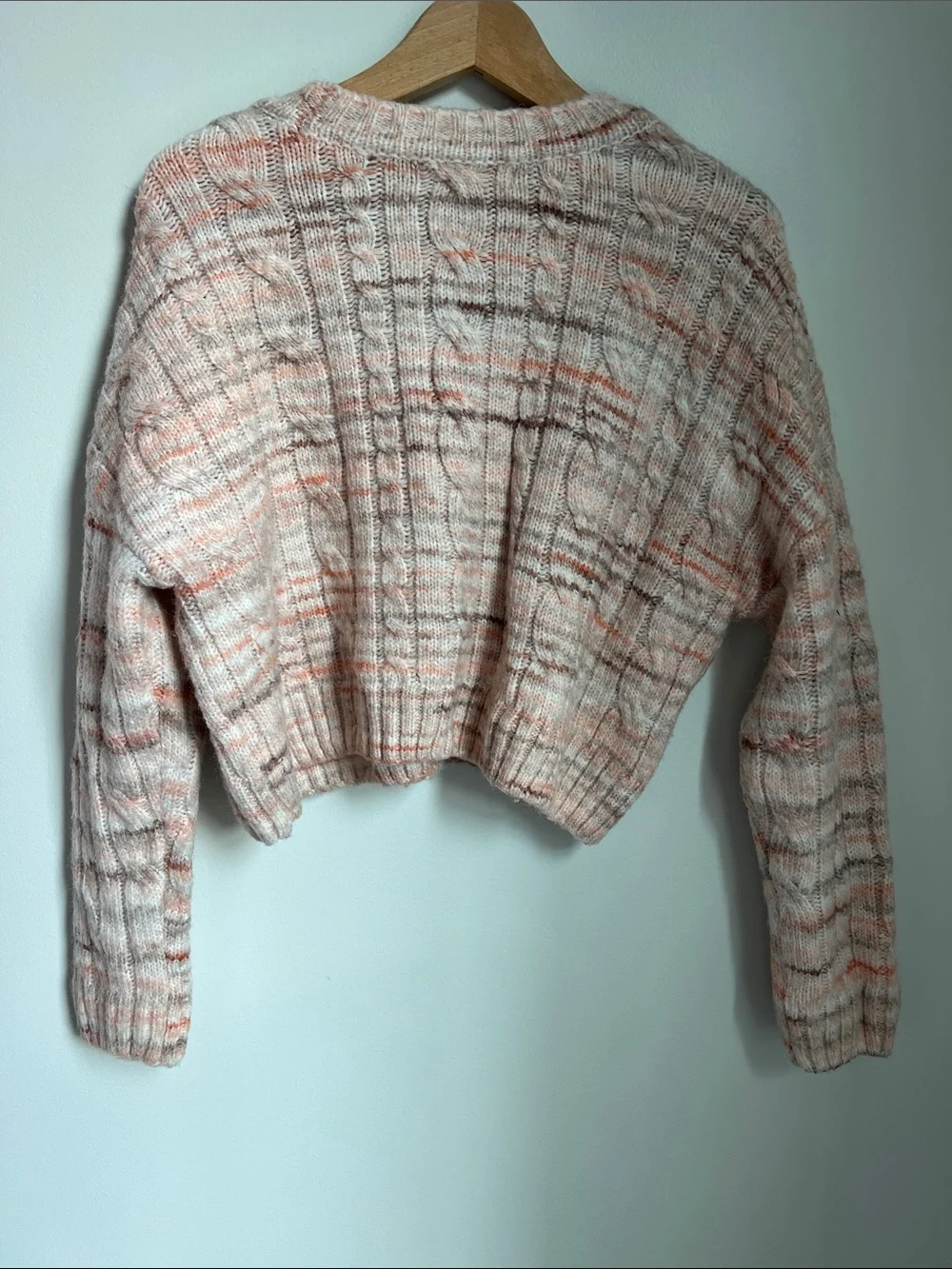 Madden Girl | Pink Brown Coral Cream Cropped Cable-Knit Sweater Size L